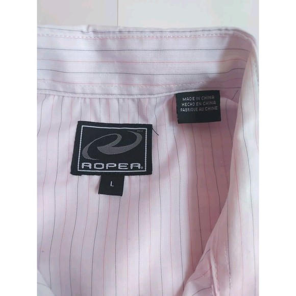 Mens Roper Pearl Snap Palest Pink Pin Striped Long Sleeved Shirt Size Large - Picture 4 of 9